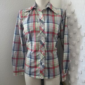 JC Penny Multicolor Plaid Shirt Wing Collar